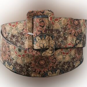 Unique Boho Cork wide belt rectangle buckle vintage look retro